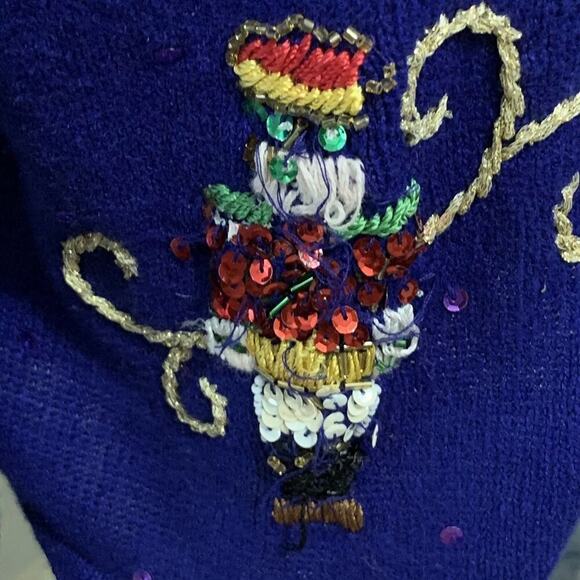 VINTAGE Bright Blue Ugly Christmas Sweater by Arriviste Beads & Sequins Small - Picture 10 of 12